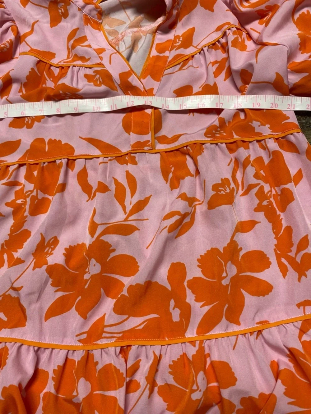 Umgee Pink Floral Tiered Mini Dress with Orange Print - Picture 7 of 8